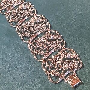 Brutalist Style Metal Floral Vine Block Bracelet, Antique, Vintage